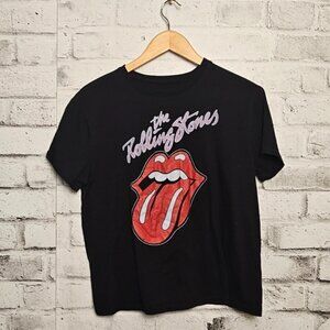 Rolling Stones Tongue Logo Graphic Tee Black Red Band Shirt L